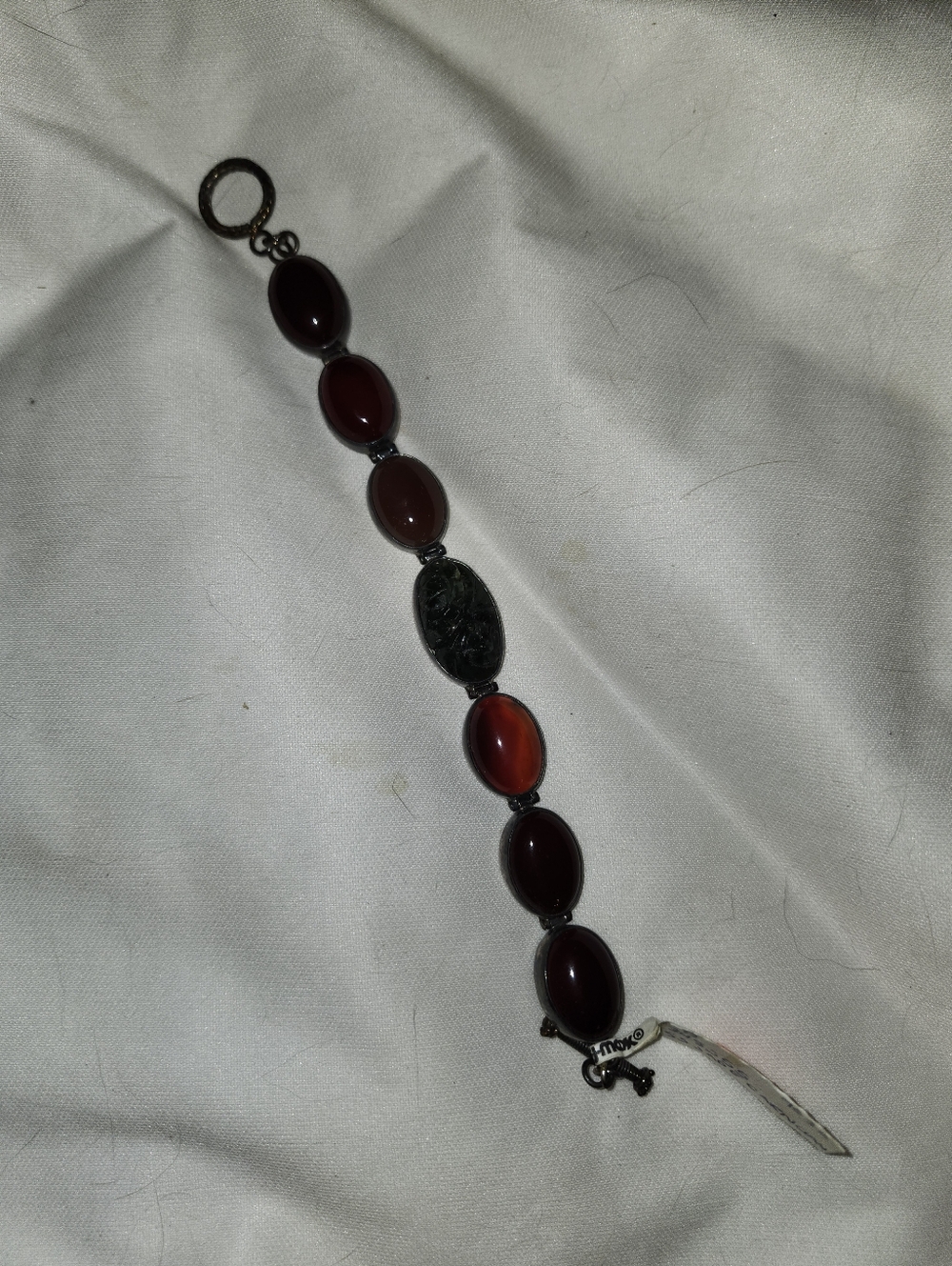 Carnelian and Jade Sterling Silver Toggle Bracelet New